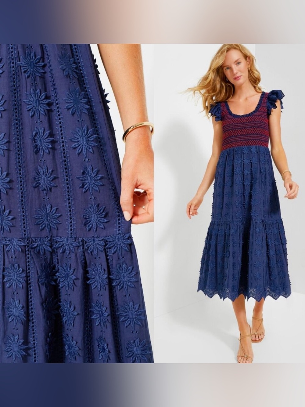 Tuckernuck Lace Mallie Embroidered Scoop Neck Midi Dress, size medium.